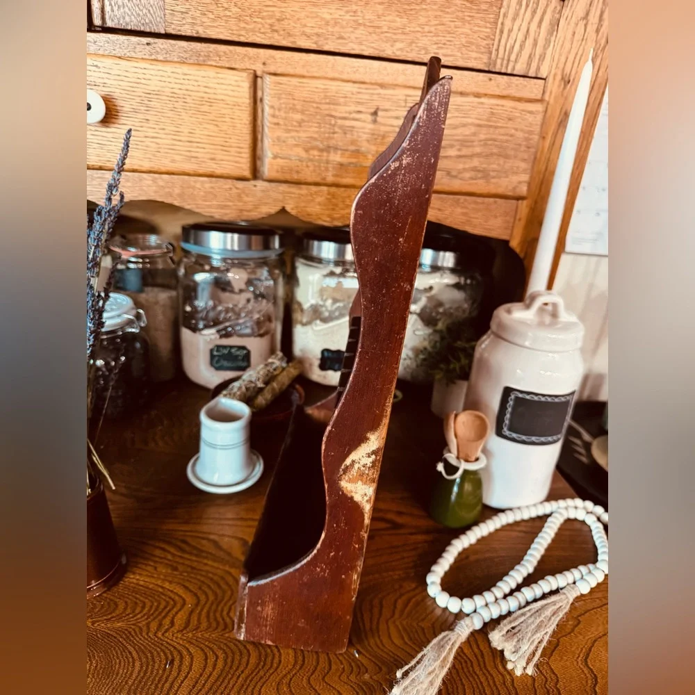 Primitive Vintage Antique Rustic Brown WoodeWall Shelf & organizer/spoon holder